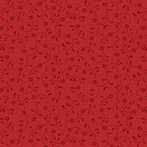 Katoen donker rood met bloempjes